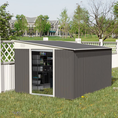 Outsunny 4.6' x 9' Metal Outdoor Storage Shed, Garden Utility Tool House with Double Lockable Doors for Backyard, Patio, Lawn, Garage, White