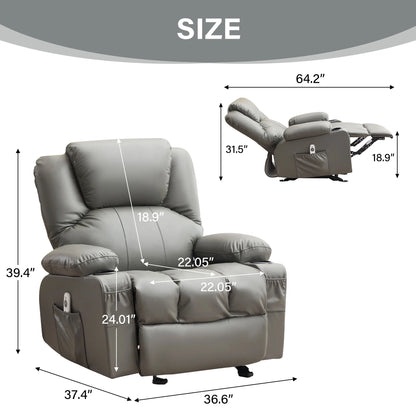 JONPONY Manual Recliner Chair with Heat Therapy and Massage Function, Heavy Duty Reclining Mechanism Massage Chair, Elderly Single Rocker Sofa with Cup Holders for Bedroom Home Theater,Black