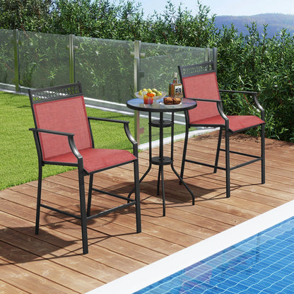 Costway Outdoor Counter Stools Set of 2 with Footrest & Armrests Metal Frame for Backyard Blue