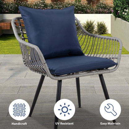 Ainfox 3-Piece Steel Outdoor Bistro Sets with Metal Chairs and Glass Top Table, Beige