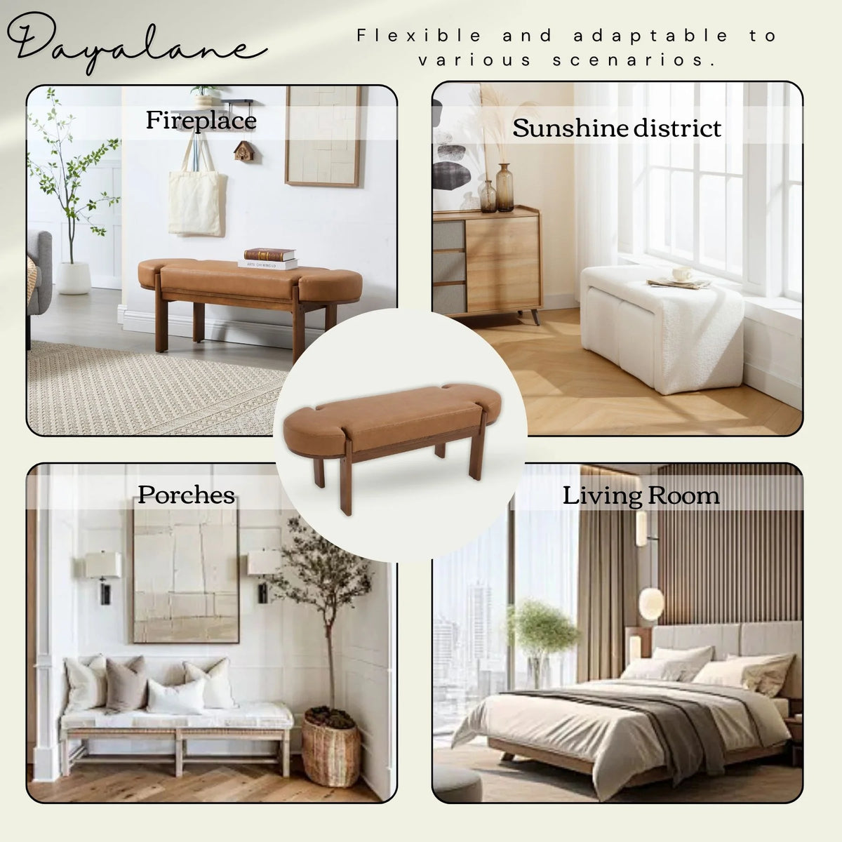 Dayalane 51" Modern Upholstered Bedroom Bench, Linen End of Bed Bench with Wooden Legs for Living Room, Entryway,Hallway Footrest, Beige