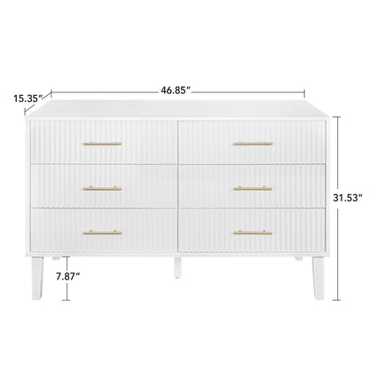 Fluted 6 Drawers Dresser, Wide Modern Chest of Drawers, 6 Drawer Double Dresser