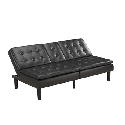 Mainstays Memory Foam 71.5" Futon with Cupholder and USB, Black Faux Leather