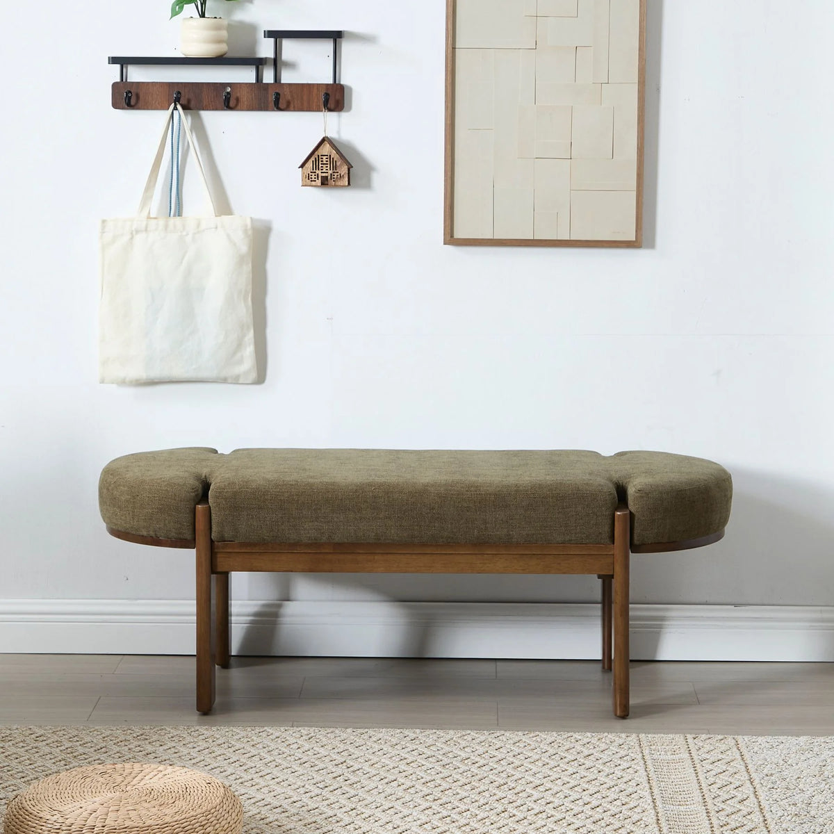 Dayalane 51" Modern Upholstered Bedroom Bench, Linen End of Bed Bench with Wooden Legs for Living Room, Entryway,Hallway Footrest, Beige