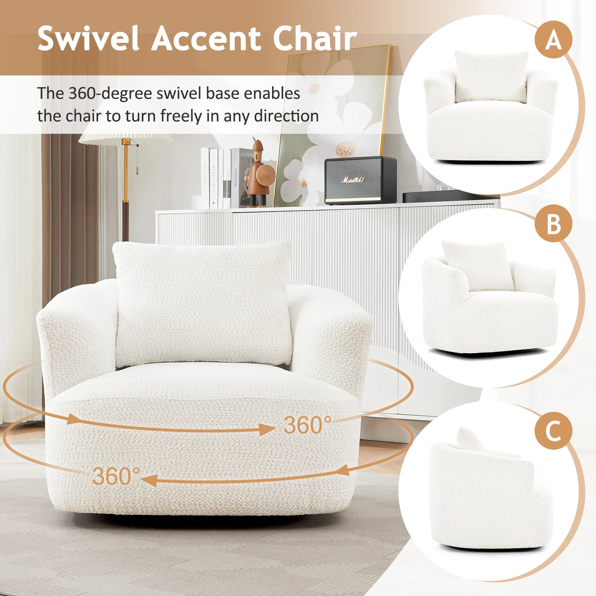 Harper & Bright Designs 360�� Swivel Accent Chair, Barrel Chair Swivel Upholstered Sofa Chair with Cushion for Living Room Office, Beige