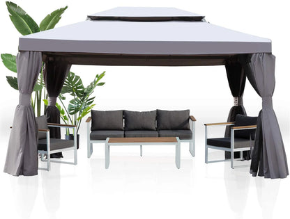 SIMENMAX 10x13 Ft Patio Gazebo,Outdoor Gazebo Canopy with Mosquito Netting and Curtains,Sturdy Soft Top Gazebo