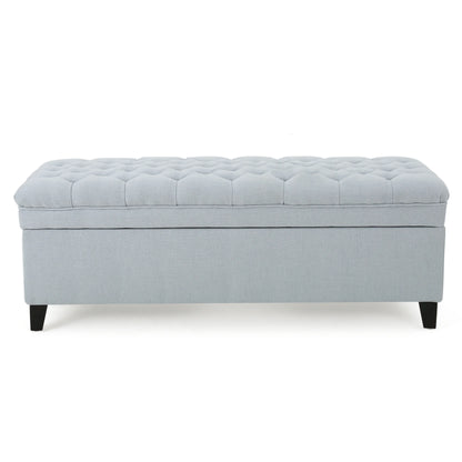 Noble House Hampton Contemporary Fabric Upholstered Storage Ottoman, White and Blue Floral