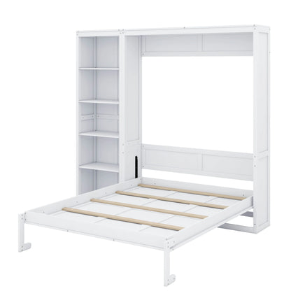 YunNianYang Queen Size Gray Murphy Bed Wall Bed with Shelves