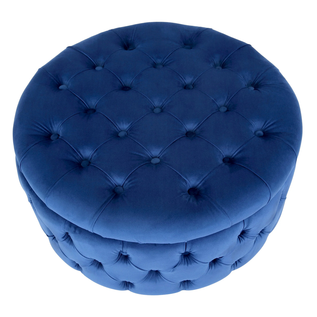 WestinTrends Wordford Round Velvet Tufted Storage Ottoman, Velvet Navy Blue