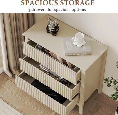 Heynemo Beige 6 Drawer Dresser, Fluted Modern Wood Chest