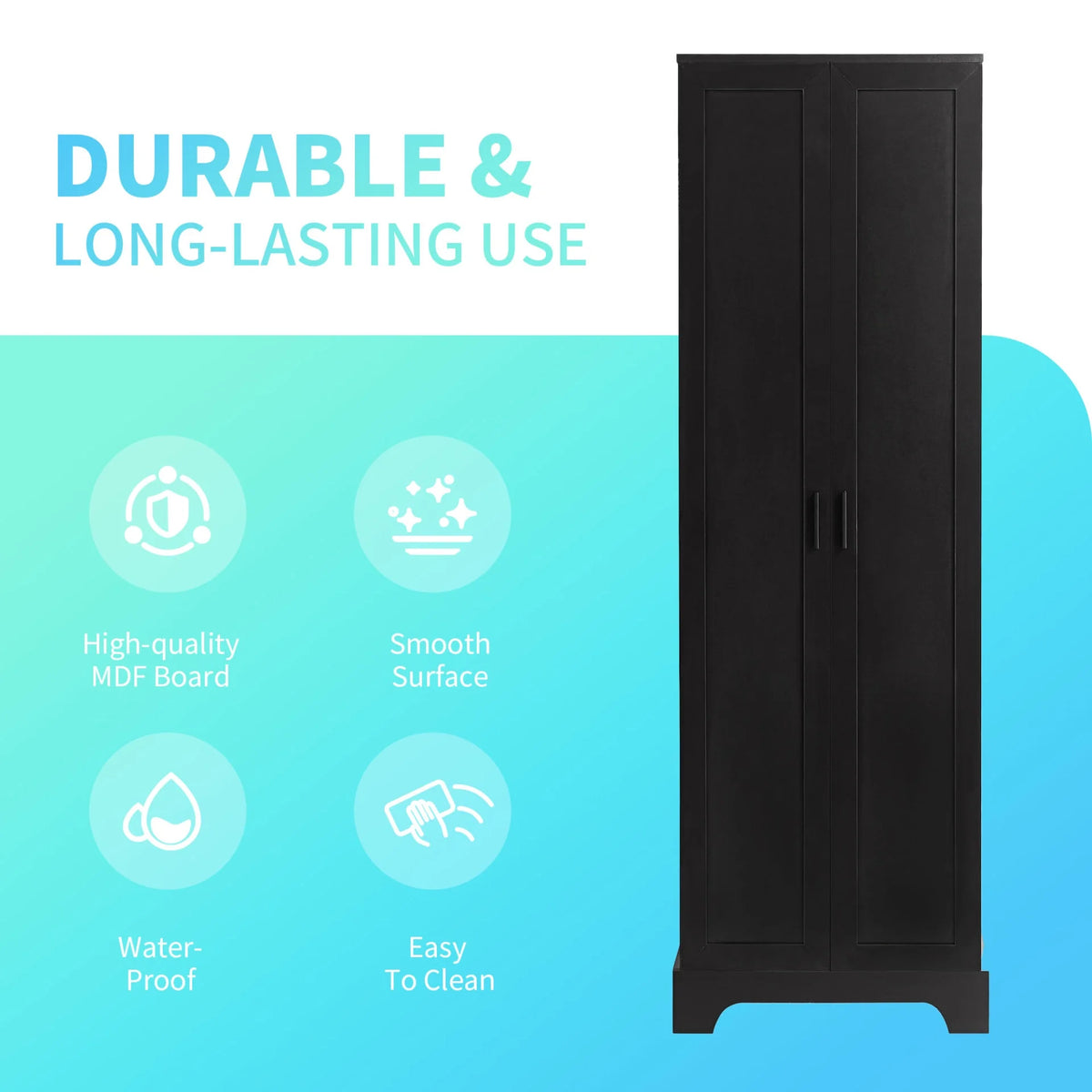 22'' Double Door Storage Cabinet with Adjustable Shelves, High Quality Bathroom Cabinet with  MDF Material, for Living room, Bathroom, Black