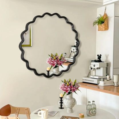 Solid Wood Wavy Frame Modern Mirror - 40x28 Inches Durable Farmhouse Wall Decor for Bathroom, Living Room & Entryway with Easy Install