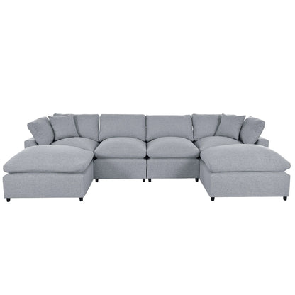 Harper & Bright Designs Convertible Modular Sectional Sofa with 2 Removable Ottomans & Pillows, Large U Shape Cloud Couch with Reversible Chaise for Living Room, Grey