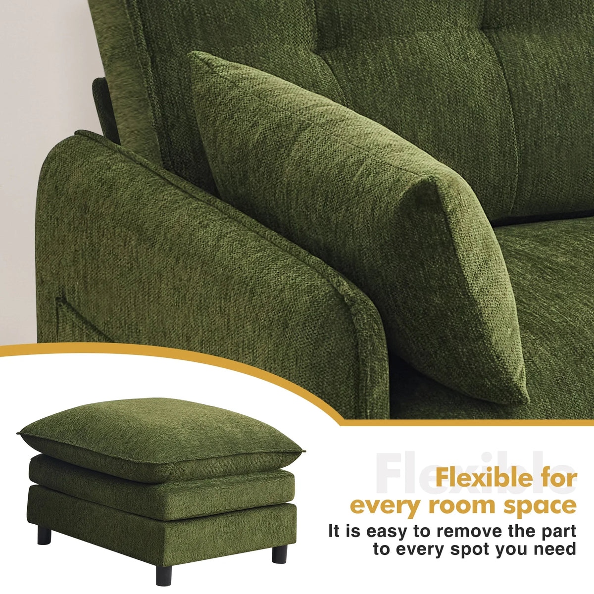 Aemeios Upholstered Chenille OversizedAccent Armchairs with Ottoman and Side Pocket, Cream