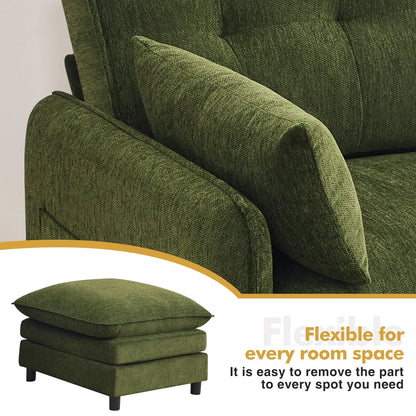 Aemeios Upholstered Chenille OversizedAccent Armchairs with Ottoman and Side Pocket, Cream