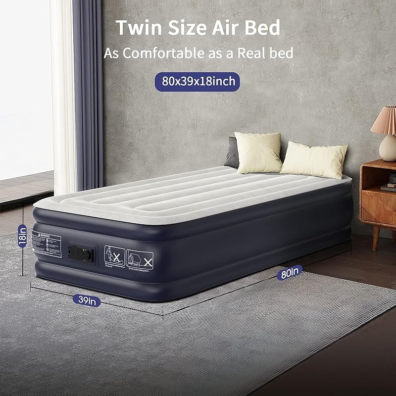 Air Mattress Full with Built in Pump,18''Inflatable Mattress of Upgraded Vertical Beams,Self Inflatable/Deflation Blow Up Mattress in 3 Mins,Flocked Top Airbed with Carry Bag for Home, Camping-wpp