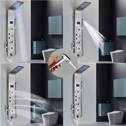 Shower Panel Tower System LED Rain&Waterfall Massage Jet Sprayer Stainless Steel