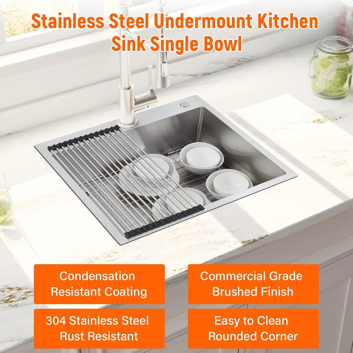 Garvee 33 x 22 Drop In Kitchen Sink, 16 Gauge Stainless Steel Topmount Deep Single Bowl Sink with Grid and Drain Strainer Set, Household Dishwasher Sinks for Workstation, RV, Prep Kitchen, Bar Sink
