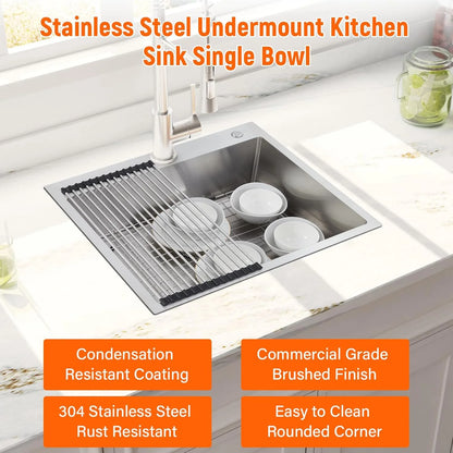 Garvee 33 x 22 Drop In Kitchen Sink, 16 Gauge Stainless Steel Topmount Deep Single Bowl Sink with Grid and Drain Strainer Set, Household Dishwasher Sinks for Workstation, RV, Prep Kitchen, Bar Sink