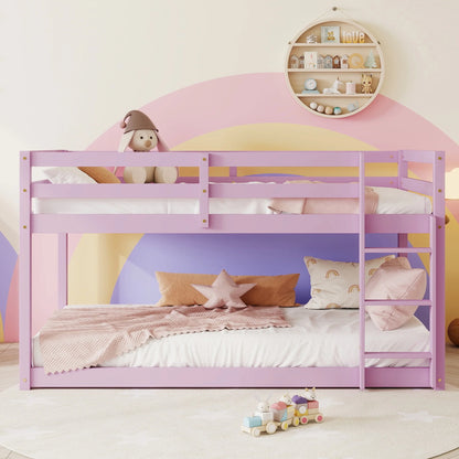 SESSLIFE Bunk Bed Twin Over Twin, Low Floor Bunk Bed with Guard Rails for Dorm, Small Space, No Box Spring Needed(White)