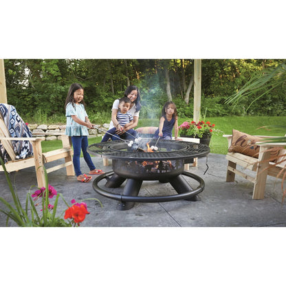 CASTLECREEK 47" Fire Pit BBQ Grill Outdoor Wood Burning Steel Log Firepit for Camping, Grilling, Smores, Yard, Cooking Outside, Barbecue, Bonfire