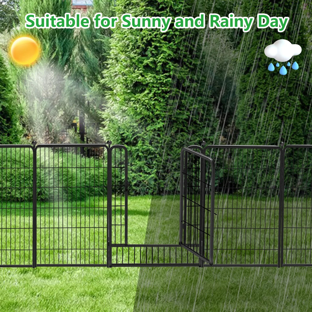 Txh001 Metal Garden Fence 28ft(L)��40in(H) Animal Barrier Metal Decorative Garden Fencing with Gate