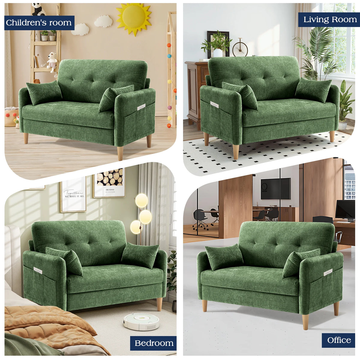 BedLuxury 47'' Wide LoveSeat, 2-seat Chenille sofa with 2 Pillows for Living Room and Small Spaces, Dark Grey