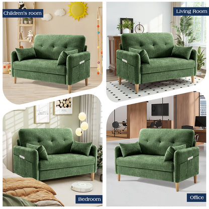 BedLuxury 47'' Wide LoveSeat, 2-seat Chenille sofa with 2 Pillows for Living Room and Small Spaces, Dark Grey