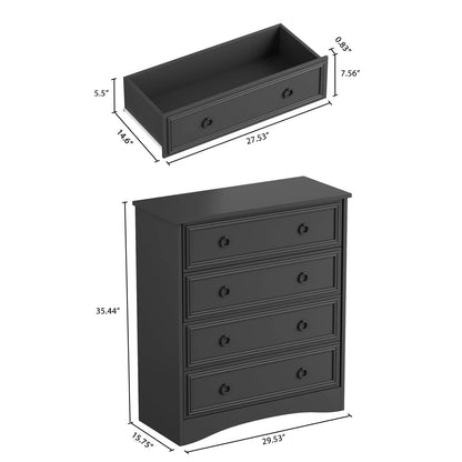 LGHM 4 Drawer Dresser, Modern Wood Chest Dresser for Bedroom Livingroom Gray
