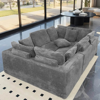 SOULART 135.5 Modular Customizable/L/U-Shape Sofa,Dark Grey Boneless Sectional Couch -  6-Seater Corduroy Couchfor Living Room Furniture