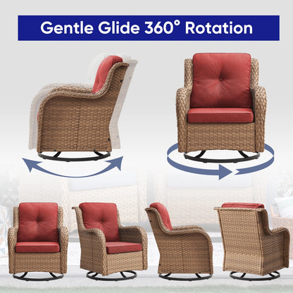 POCASSY 3 Piece Patio Set Outdoor Wicker Glider Rocking and Swivel Chairs with Cushions