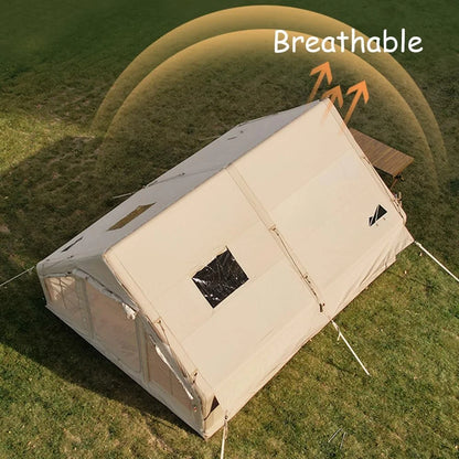 9.8' x 7' Inflatable Camping Tent,4 Season Blow up Tents for Camping, 4-6 Person Inflatable Tent with Stove Jack,Air Tents,Glamping Tent,Waterproof Luxury House with Mesh Window