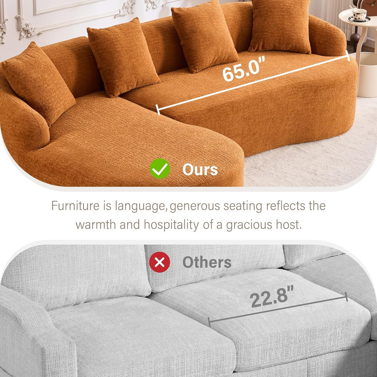 Loveseat Sectional Sofa for Living Room, 65’�?Modern Luxury Plush Chenille Extra Deep Seat Curved Cloud Floor Couch with 3 Throw Pillows for Small Spaces, No Assembly Needed, Sapphire Blue