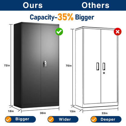 Aobabo 71.41''H Metal Garage Storage Cabinet with Lockable Doors and Hanging Rod,Broom Closet Storage Cabinet with Pegboard and Adjustable Shelves for Home Office School,Required Assembly,Black