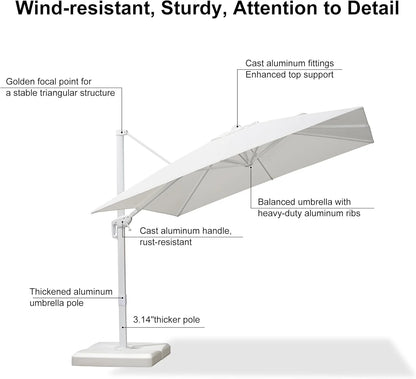 PURPLE LEAF 9 �� 11.5 FT Patio Umbrella White Cantilever Offset Umbrella Rectangle Outdoor Umbrella with 360�� Rotation for Garden Deck Pool, Beige