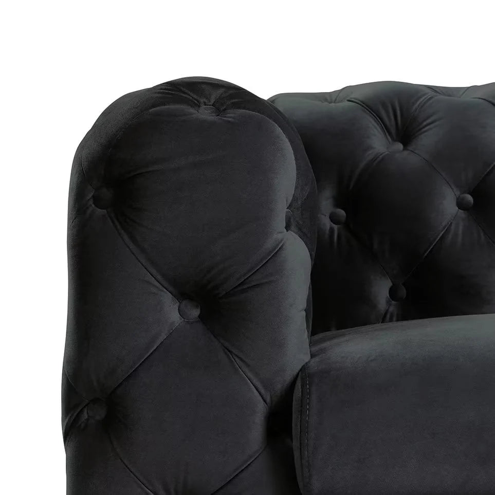 Morden Fort Modern Contemporary 2 Piece of Loveseat and Sofa Set with Deep Button Tufting Dutch Velvet, Solid Wood Frame and Iron Legs-Black