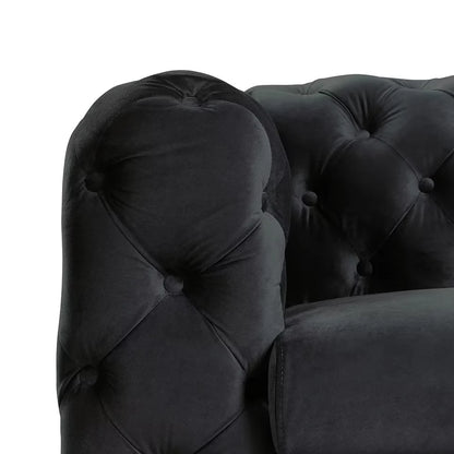 Morden Fort Modern Contemporary 2 Piece of Loveseat and Sofa Set with Deep Button Tufting Dutch Velvet, Solid Wood Frame and Iron Legs-Black