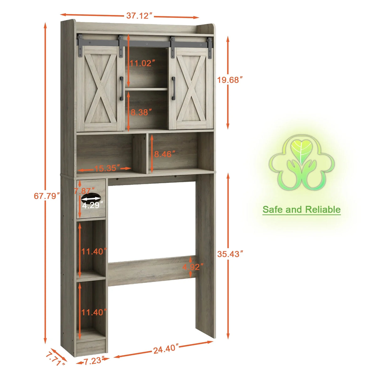 Over The Toilet Storage Cabinet, Farmhouse Storage Cabinet Over Toilet with Sliding Doors��Home Space-Saving Toilet Rack, for Bathroom, Restroom, Laundry