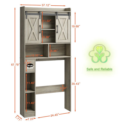 Over The Toilet Storage Cabinet, Farmhouse Storage Cabinet Over Toilet with Sliding Doors��Home Space-Saving Toilet Rack, for Bathroom, Restroom, Laundry