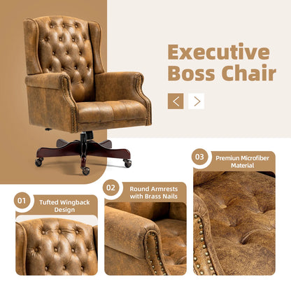Homhum Classic Boss Office Chair, High Back Faux Leather Swivel Desk Chair, Adult, Brown