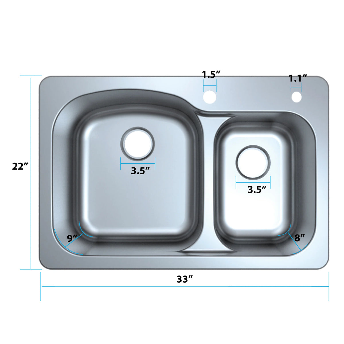 Frigidaire 60/40 Dual Mount 33" Stainless Steel Kitchen Sink Combo W/ Brushed Nickel Faucet & Disposal