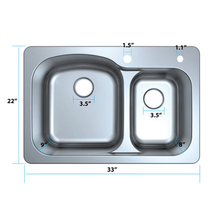 Frigidaire 60/40 Dual Mount 33" Stainless Steel Kitchen Sink Combo W/ Brushed Nickel Faucet & Disposal