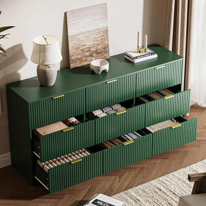 Furniway Fluted Large 9-Drawer Black Dresser