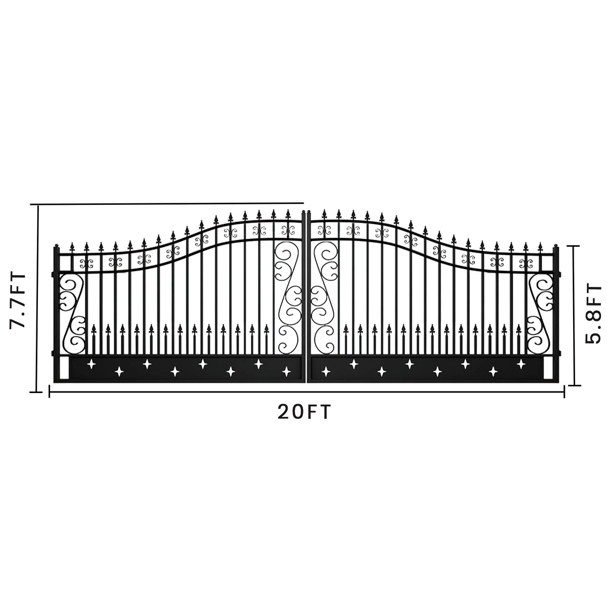 Outdoor Dual Swing Wrought Iron Gate for Driveway, Security Gate, Outdoor Fence Gate, Vienna Style for Yard, Backyard Patio�� 20'Star��