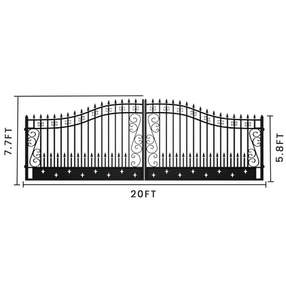 Outdoor Dual Swing Wrought Iron Gate for Driveway, Security Gate, Outdoor Fence Gate, Vienna Style for Yard, Backyard Patio�� 20'Star��