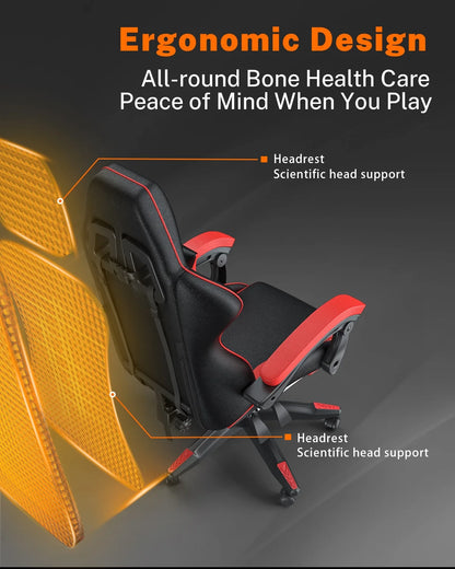 Bigzzia Gaming Chair with Footrest, Gaming Chair for Adult with Headrest and Lumbar Support,Red