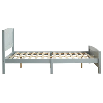 Zimtown Queen Bed Frame,Solid Pine Wood Kids Twin Platform Bed Frame, Bedroom Queen Bed with Headboard for Adults, Gray