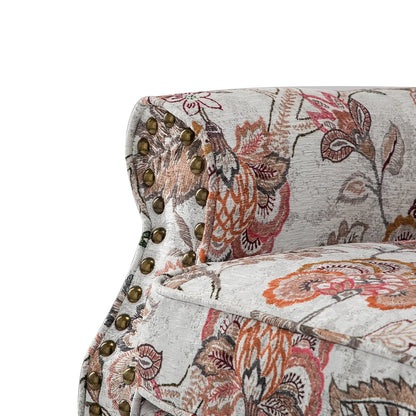 14 Karat Home Wingback Accent Chair Removable Cushion Floral Upholstered Sofa Armchair Couch Wood Legs Nailhead Trim Pink