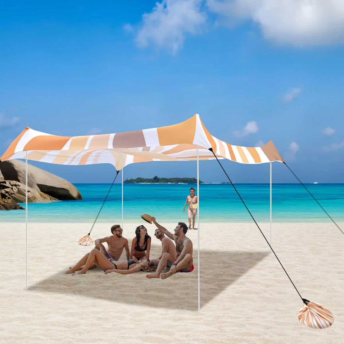 Beach Tent, UPF 50+ Beach Canopy Sun Shade, Portable 10×10 FT Large Pop-Up Beach Tent Sun Shelter with Sand Anchors, Ground Pegs, Easy Setup for Beach, Camping, Park, and Backyard Fun