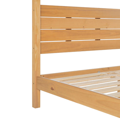 Walker Edison Minimalist Slatted Wood Queen Canopy Bedframe, Natural Pine